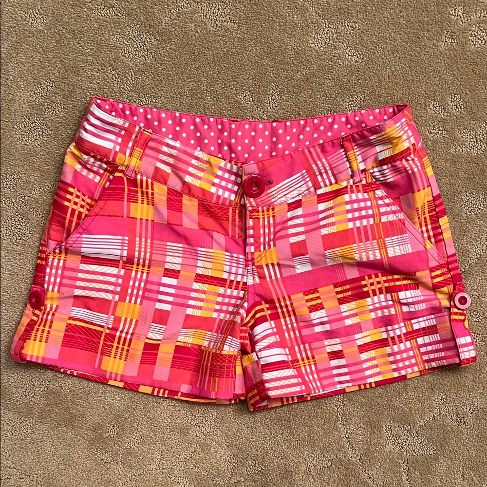 Body Glove Pink Plaid Roll Tab Shorts, Small